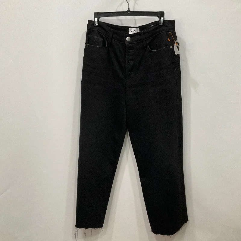 women's denim jeans with contrasting stitchingJeans Cropped By Frame In Black Denim, Size: 6