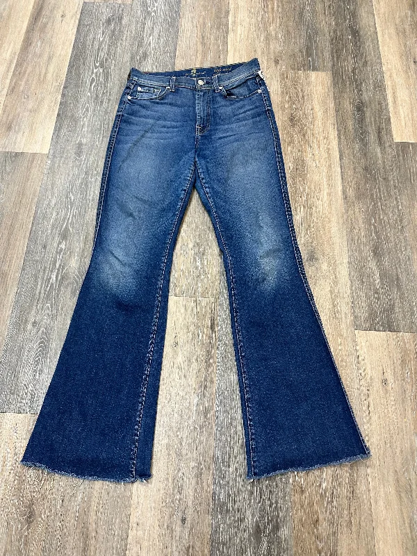 women's denim jeans with ripped kneesJeans Straight By 7 For All Mankind In Blue Denim, Size: 6