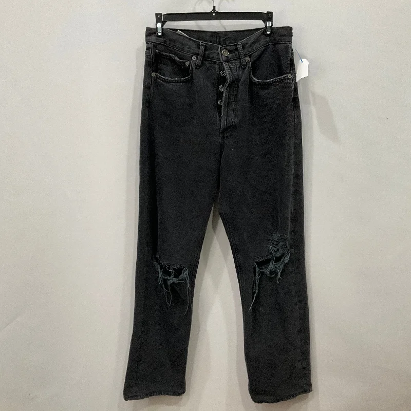 women's denim jeans with floral embroideryJeans Straight By Agolde In Black Denim, Size: 6