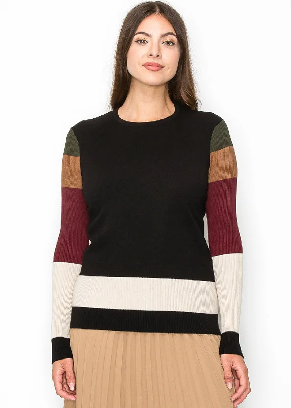 Stylish Trendy Pullover SweatersMulticolor Sleeve Crewneck Top