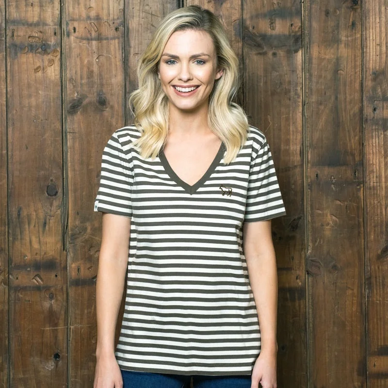 women's tops for black-tie affairsOutline Nguni Stripe V-Neck Shabby Tee Fatigue