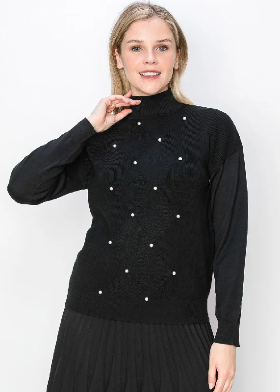 Hooded SweatersPearl Accent Black Knit Sweater