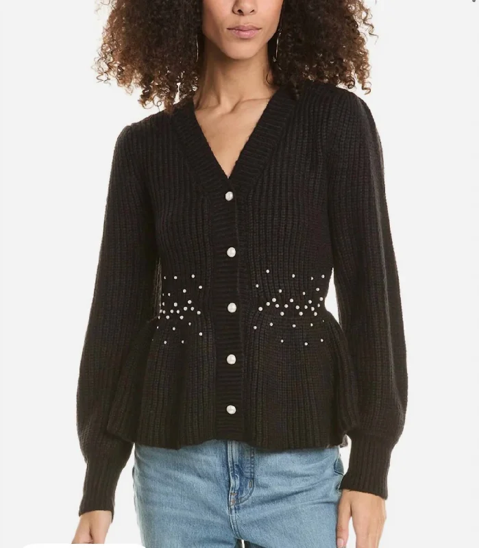 Pearl Detail Peplum Sweater In Black