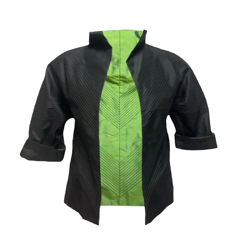 women's coats for rainy weatherReversible Iridescent Silk Evening Jacket By Unbranded In Black & Green, Size: M