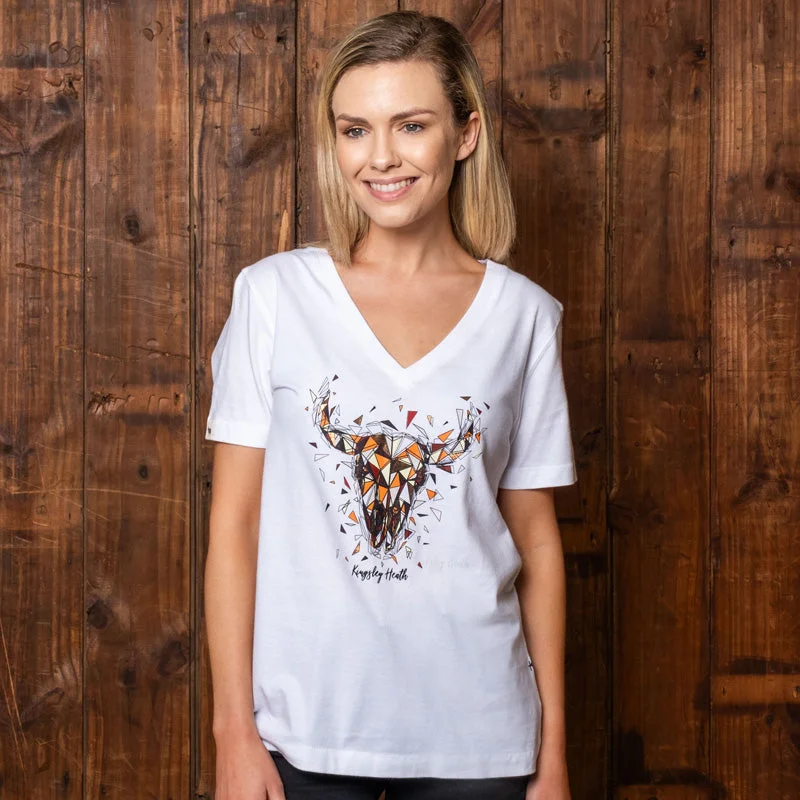 cozy women's tops for fall and winterShattered Skull V-Neck Shabby Tee Pelican