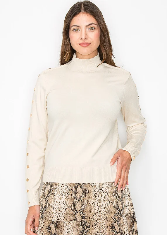 Discounted High-Quality Wool SweatersSoft Cream Button Sleeve Pullover