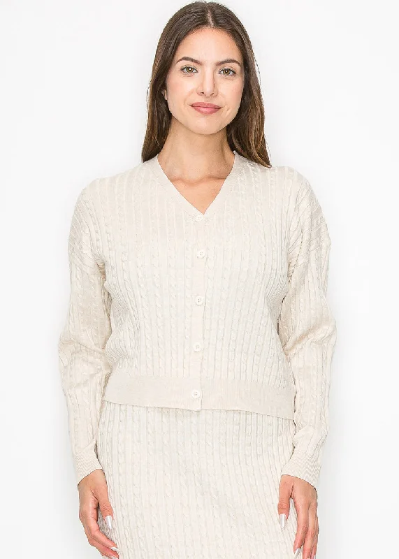 Luxurious SweatersSoft Cream Cable Button Cardigan