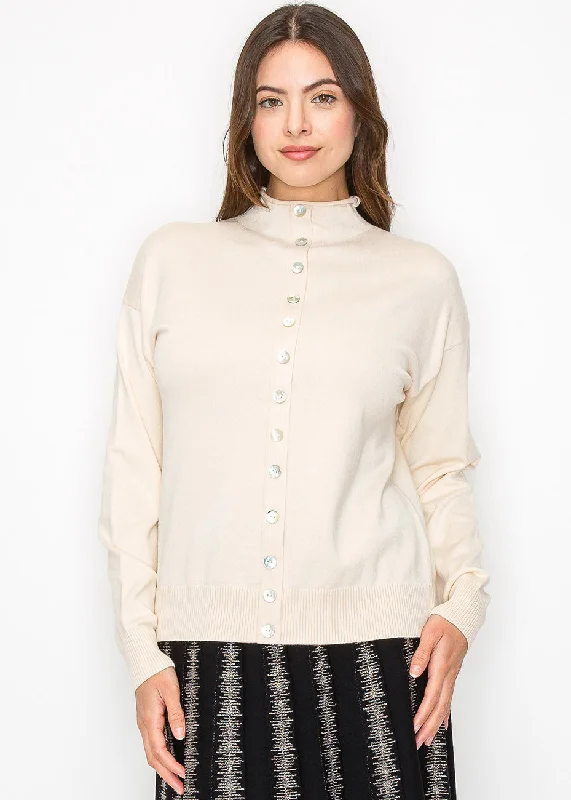 Cozy Custom Embellished SweatersSoft Cream Sweater with Button Accents