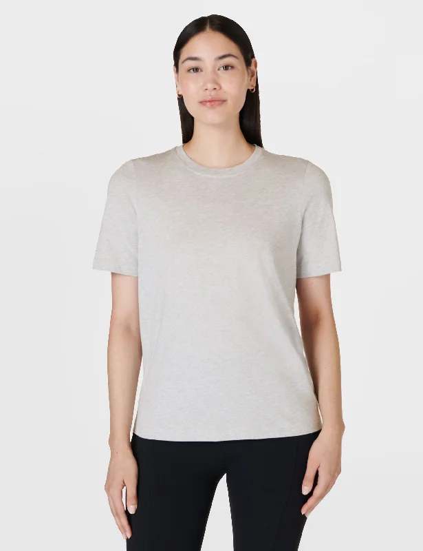 women's tops with cold-shoulder cuts and lace detailingEssential Crew Neck T-Shirt - Light Grey Marl