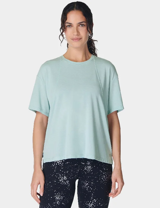 satin women's topsSoft Flow Studio T-Shirt - Muted Teal Blue