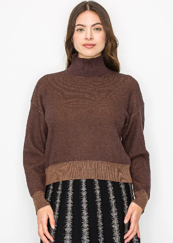 Soft Thick Cashmere SweatersTextured Brown High Neck Sweater