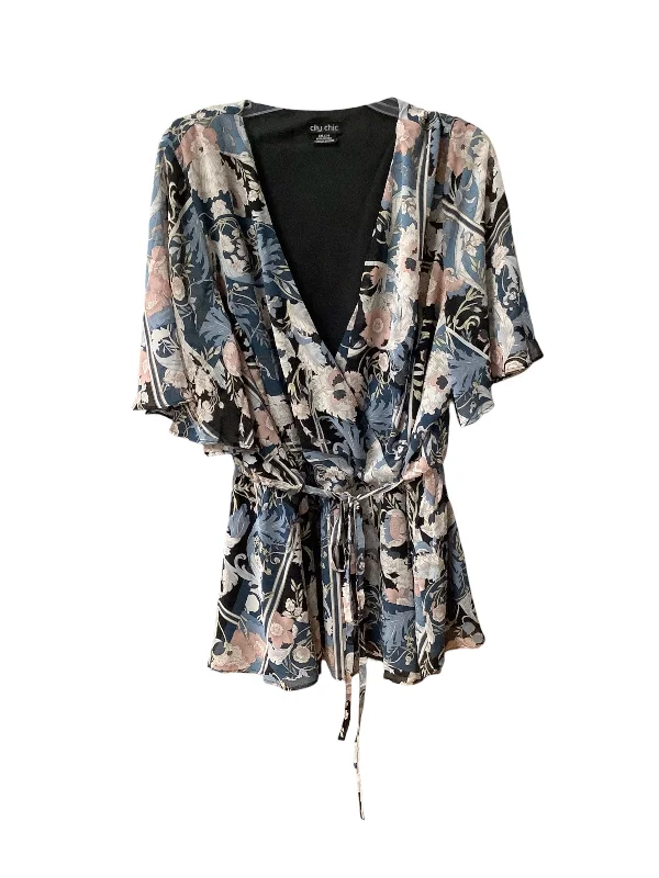 women's tops with asymmetrical designsTop Short Sleeve By City Chic In Floral Print, Size: Xxl