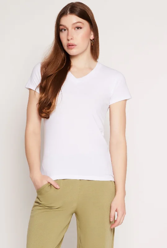 women's tops for statement-making outfitsShort Sleeve V Neck Tee