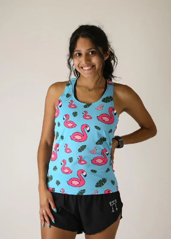 women's tops with flutter sleevesWomen's Blue Flamingo Performance Singlet